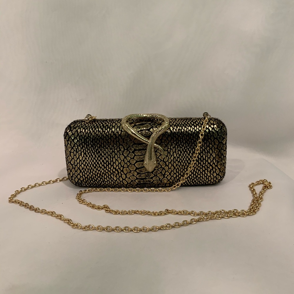 Gold Snake Skin Clutch Chain Crossbody Kate Landry
